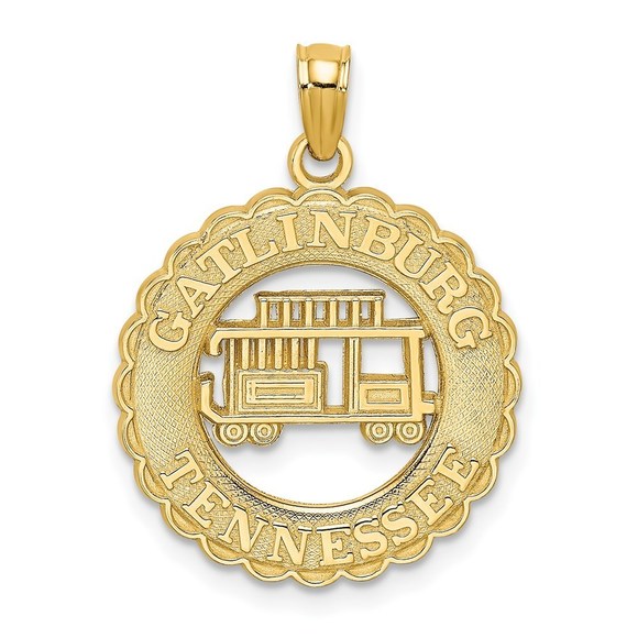14k Yellow Gold Small Travel GATLINBURG TENNESSEE w/Trolley Car in Circle Charm